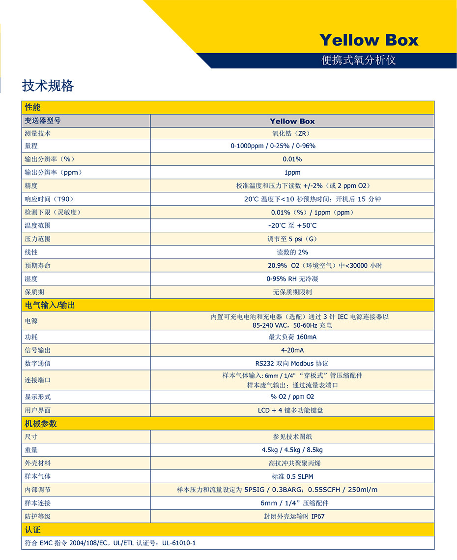 Yellow Box便携式氧分析仪